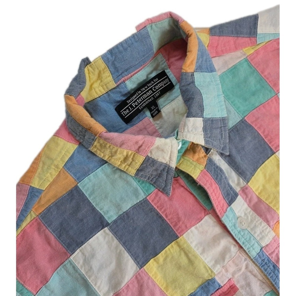 The J. Peterman Company Patchwork Cotton Button Down Shirt Size XL